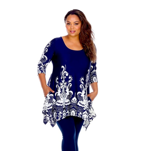 White Mark Tops - White Mark Navy White Tunic Top Long Plus Size 4X 18 20 Stretchy Flattering NWT
